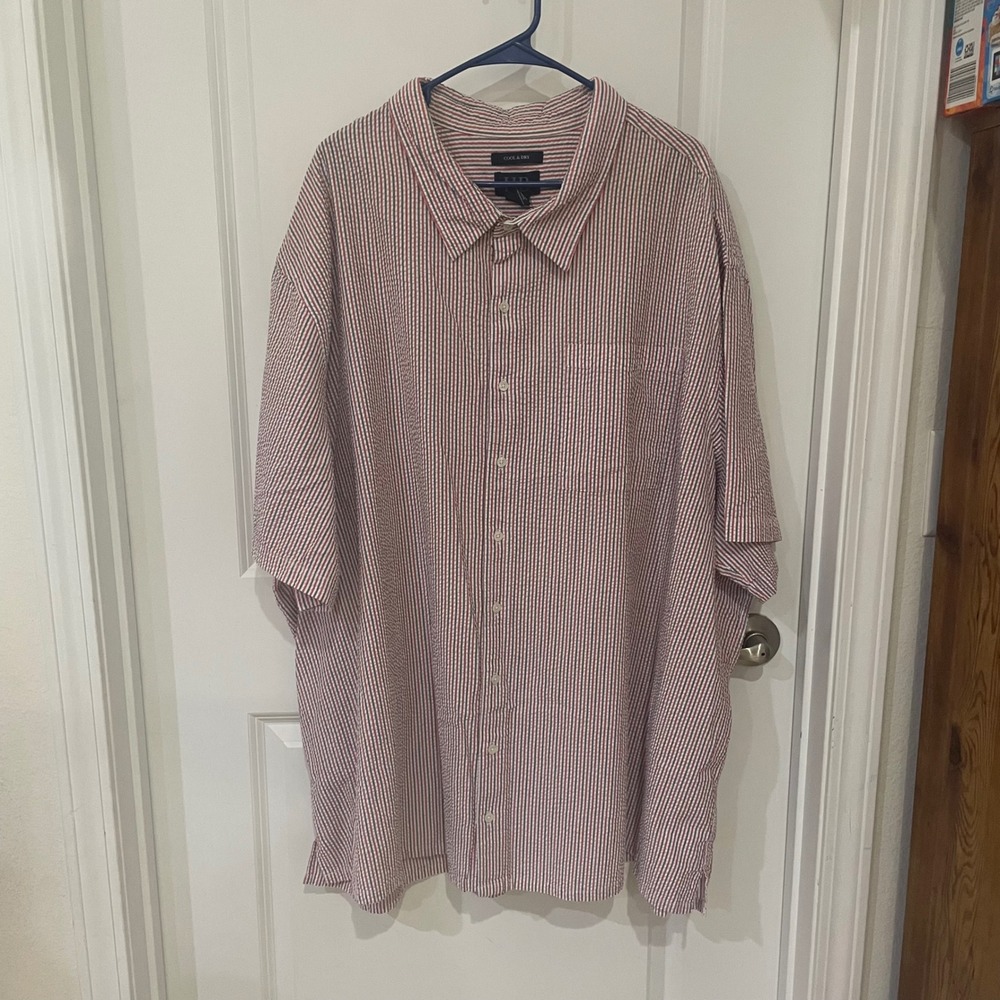 Harbor Bay Mens 5XL Seersucker Stripe Short Sleeve Button Down Shirt Cool & Dry